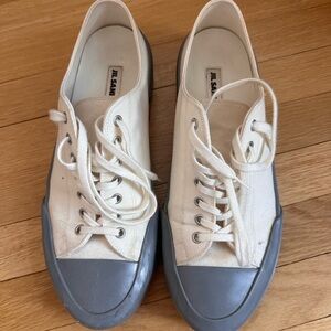 Jil Sander Cream and Gray Canvas Sneakers